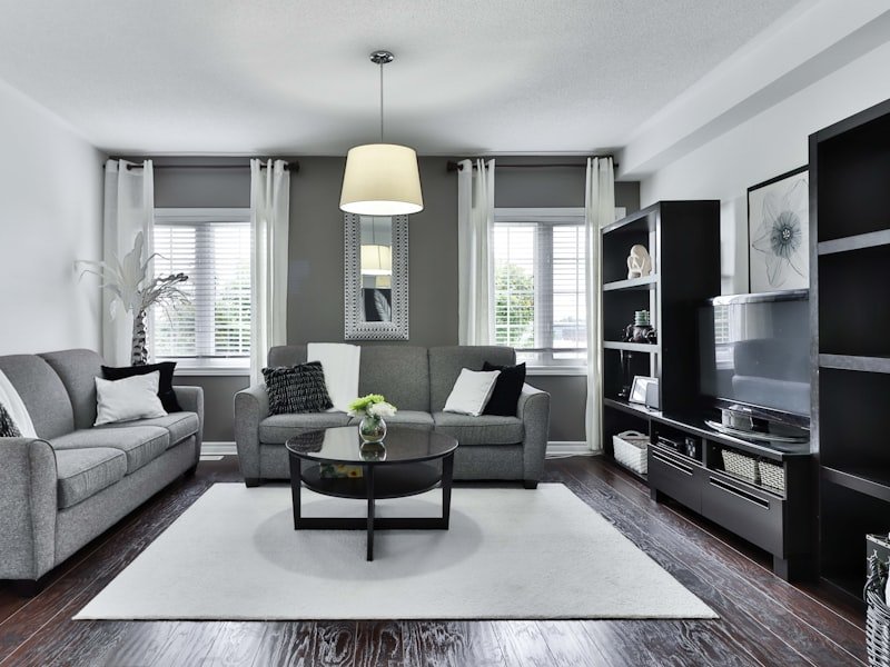 Bay window projecting from a living room wall