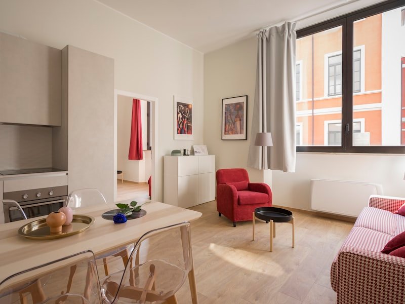 Large picture windows in a living room